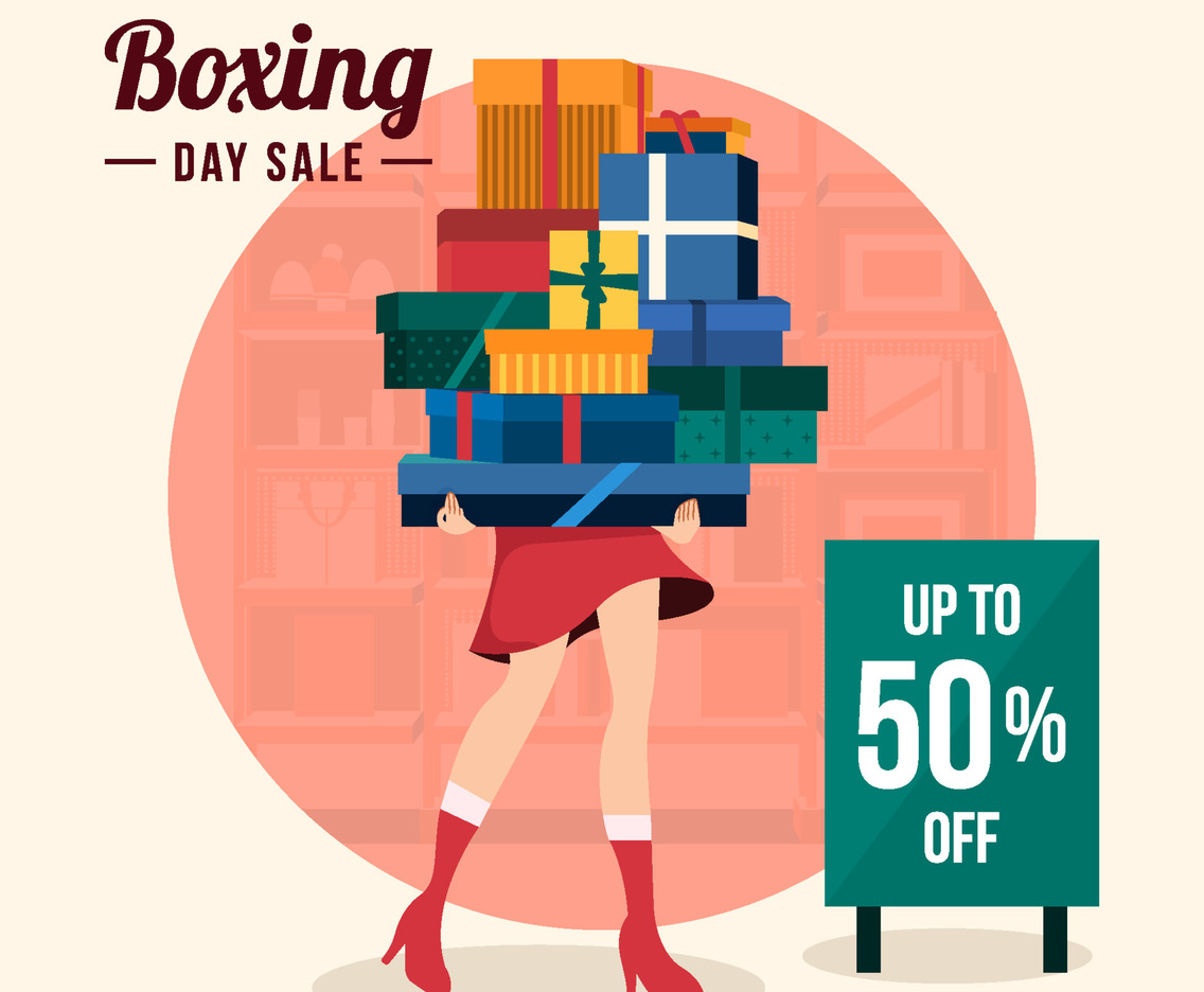 Woman Buy Gifts During Boxing Day Sale Concept
