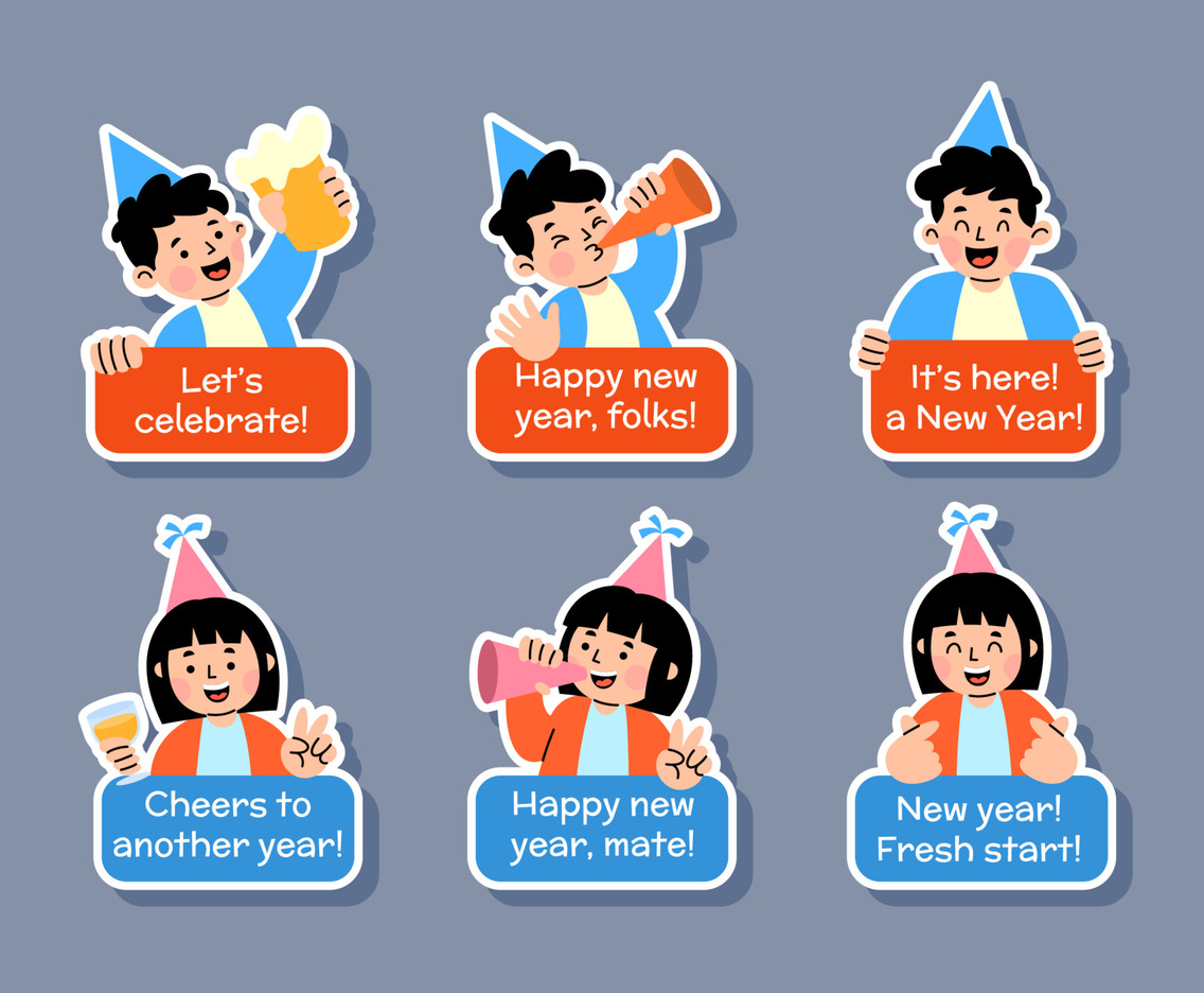 Set of New Year Greetings Chat Stickers