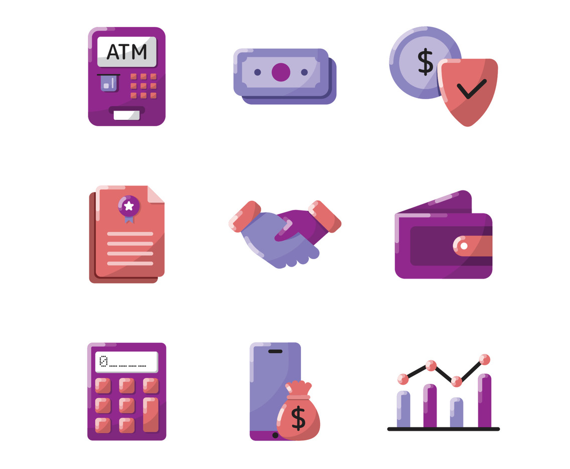 Banking Flat Icon Collection Template