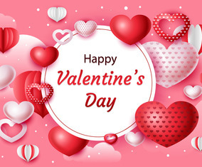 Happy Valentine Day with Cloud and Balloon Heart Background