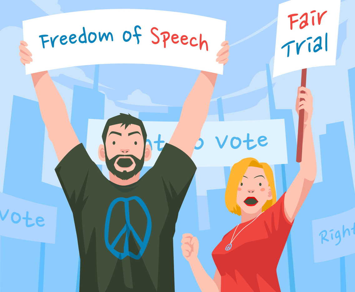 Man and Women Stand for Civil Right Public Service with Peace