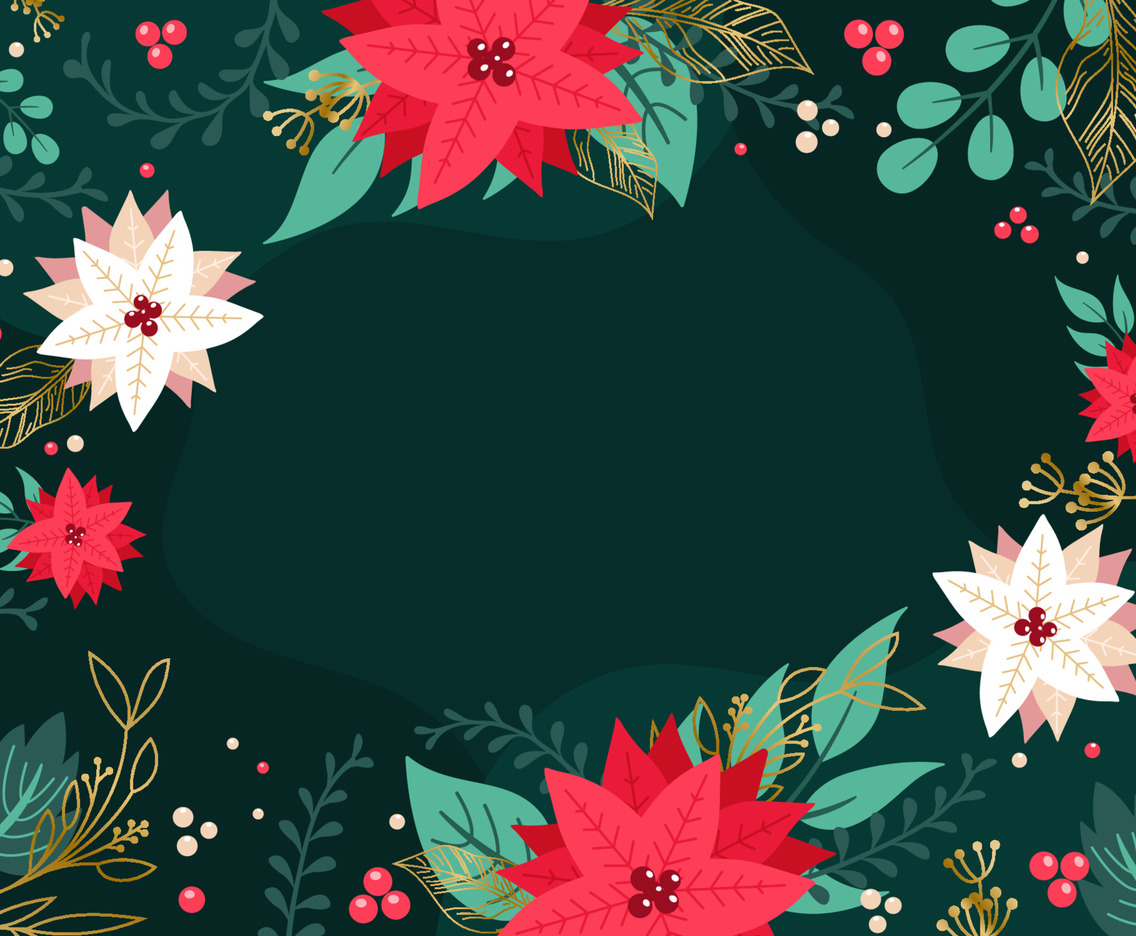 Red and White Poinsettia Flowers, Foliage, Leaves, and Faux Gold Foliage Accent Background
