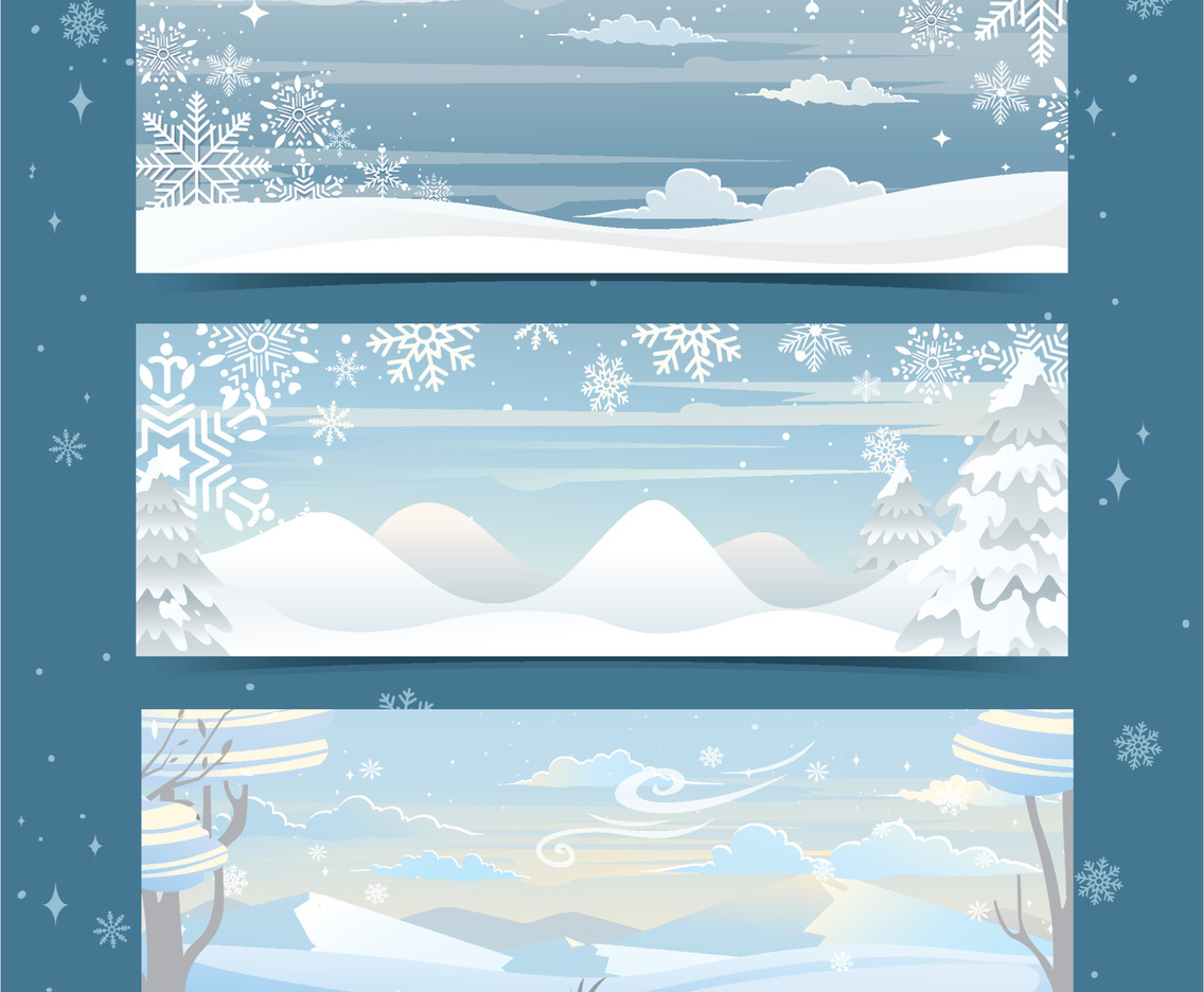 Winter Banner Template with Blue Background and Snow