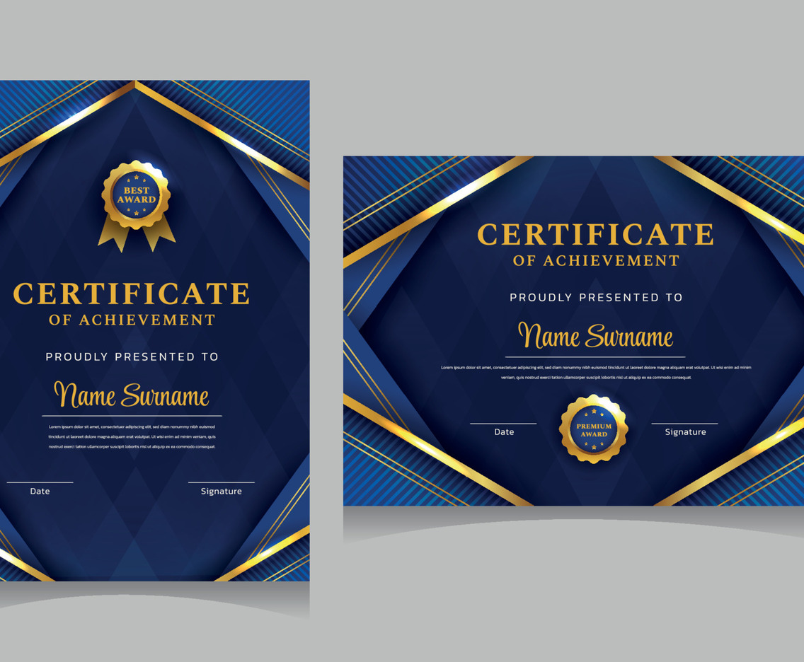 Blue and Gold Modern Gradient Certificate of Achievement
