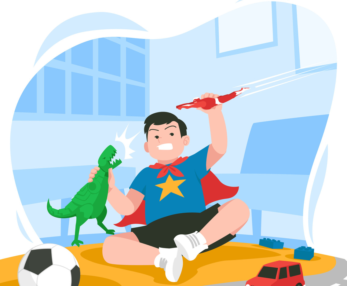 Little Boy Playing his Toys with Awesome Imaginations