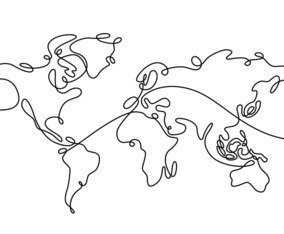 One Line Art World Map