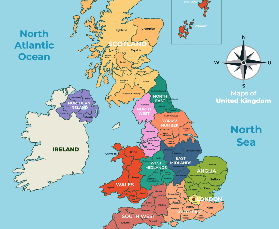 Country Map of United Kingdom Concept