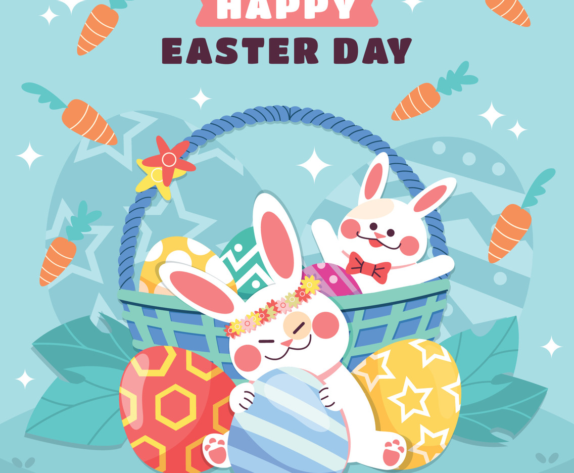 Two Bunnies Celebrating Easter day with happy face
