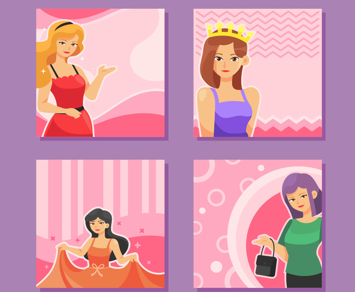 Set of Pretty Girl Social Media Post Template
