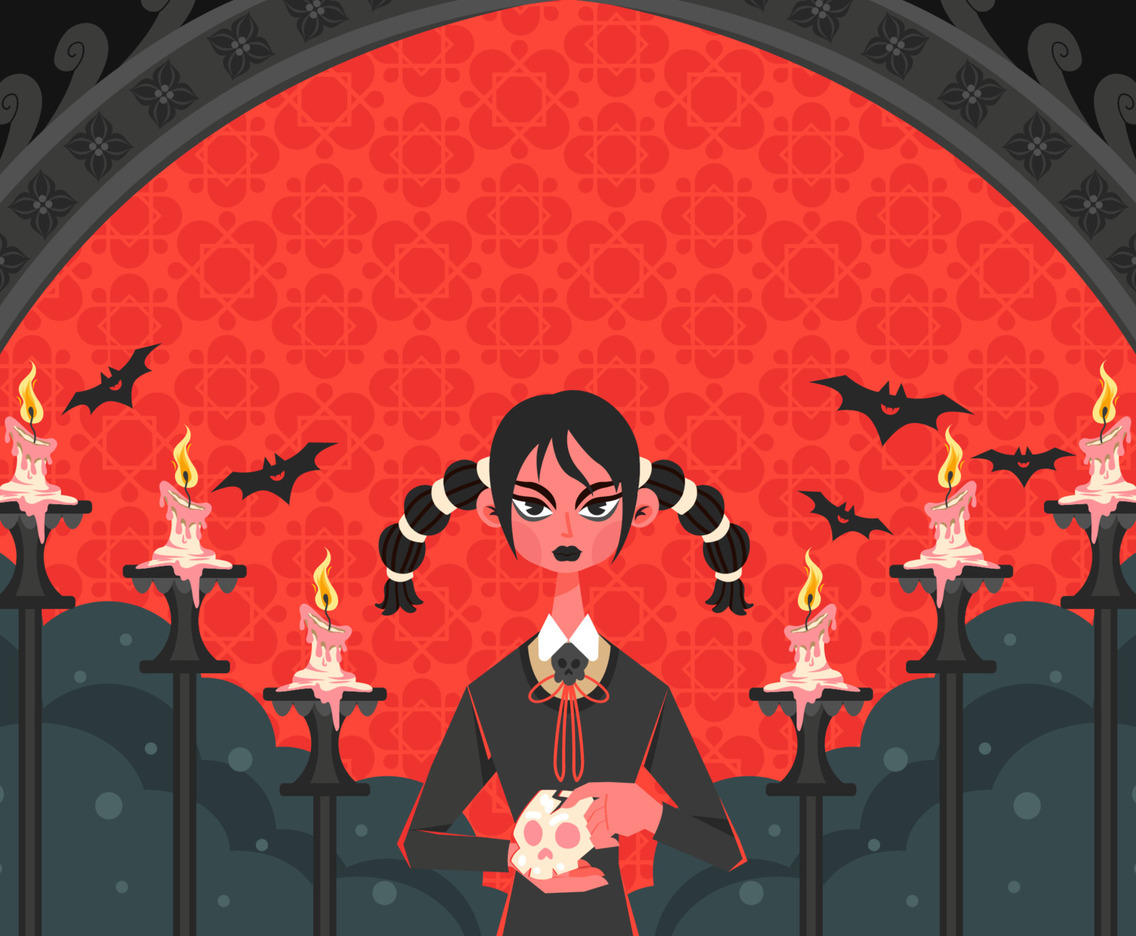 Gothic Girl Holding a Skull