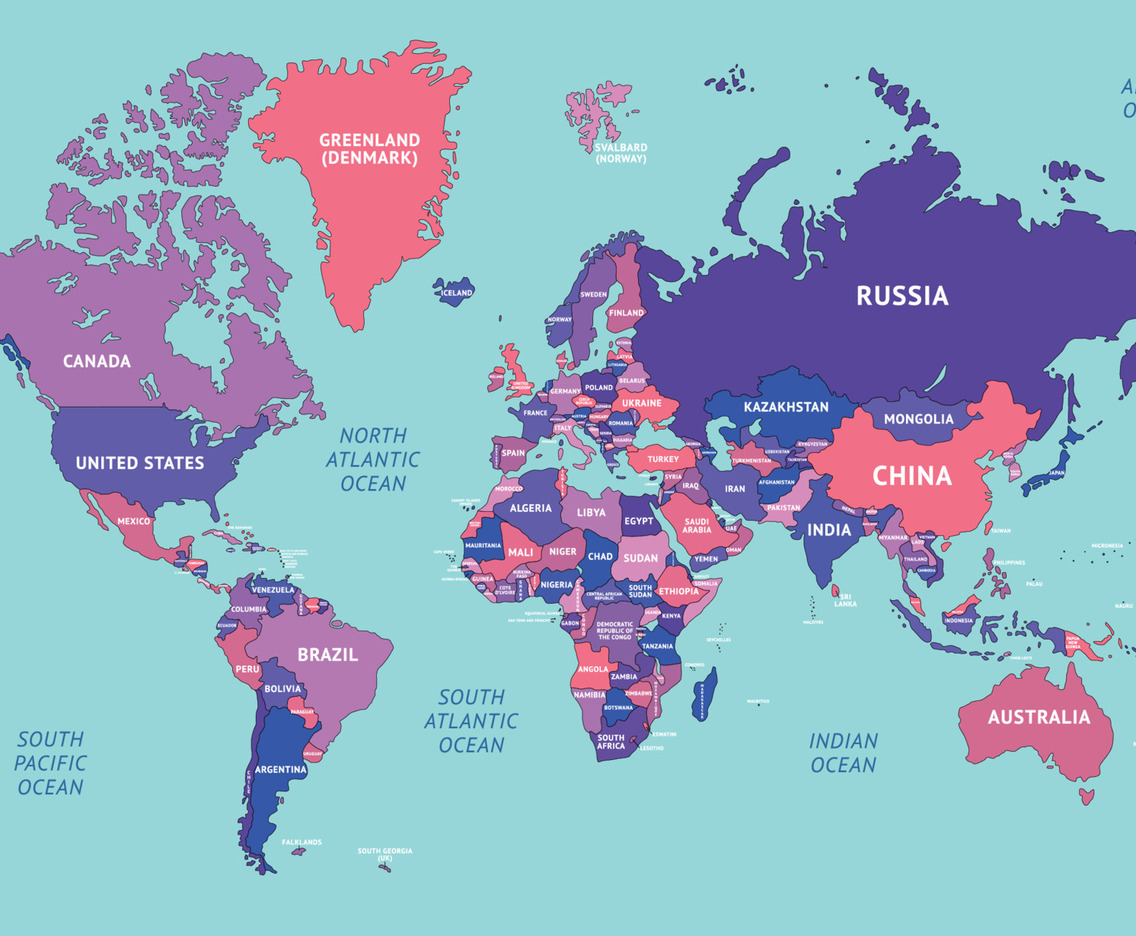 Colorful World Map with Country Names
