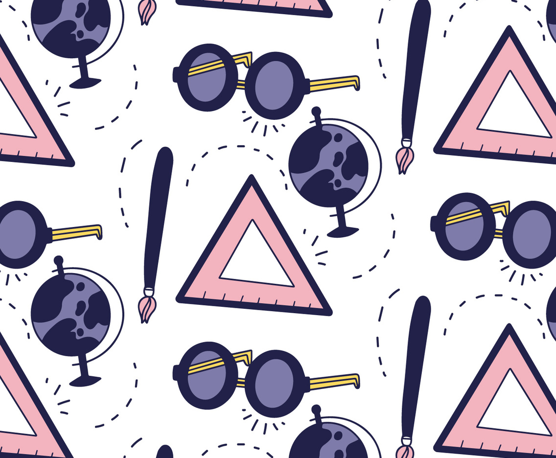 Cute School Pattern With Glasses, Brush And Globe