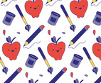 Cute Pattern With Pencil, Apple, Brush And Pen About School