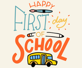 Colorful Lettering With School Bus, Brush And Pencil