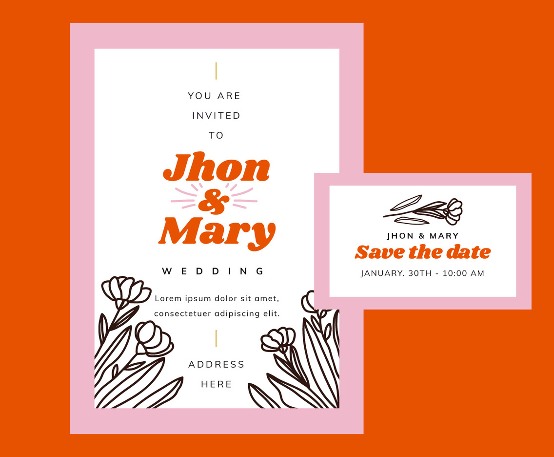 Cute Red And Pink Wedding invitation Template