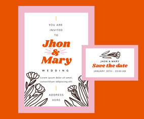 Cute Red And Pink Wedding invitation Template