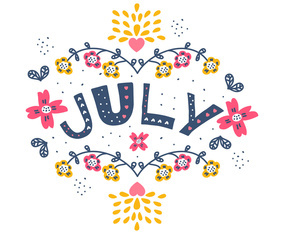Hand Drawn July Typographic Vector