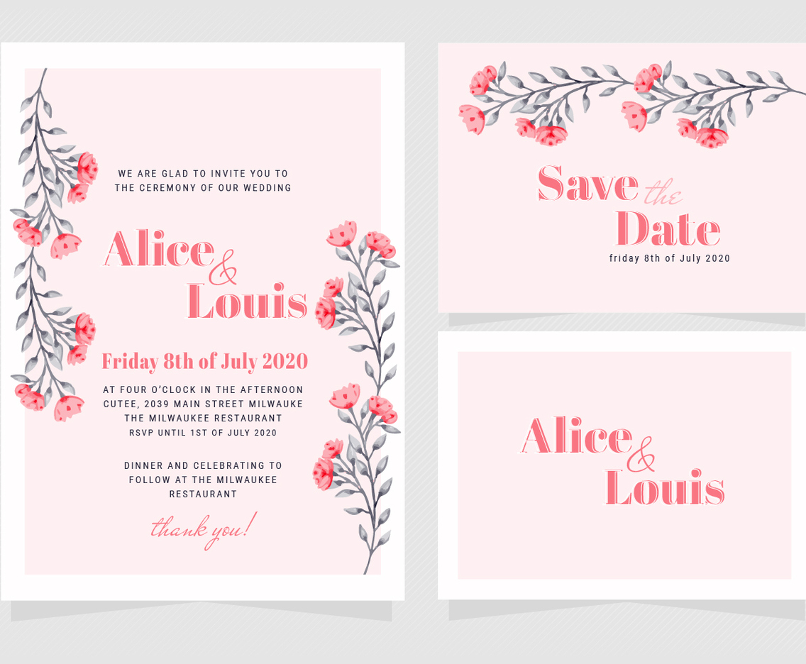 Vector Pink Floral Wedding Invitation