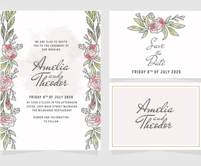 Vector Watercolor Roses Wedding Invitation