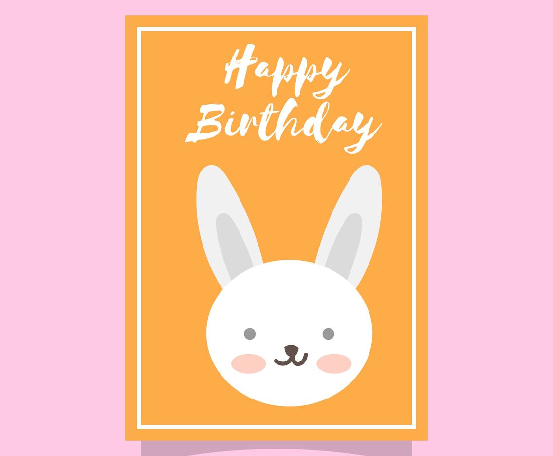 Flat Cute Rabbit Happy Birthday Animal Greetings Vector Template