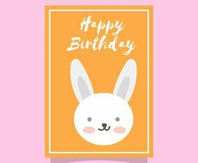 Flat Cute Rabbit Happy Birthday Animal Greetings Vector Template