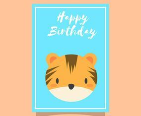 Flat Cute Tiger Happy Birthday Animal Greetings Vector Template