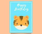 Flat Cute Tiger Happy Birthday Animal Greetings Vector Template
