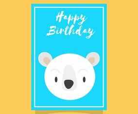 Flat Cute Polar Bear Happy Birthday Animal Greetings  Vector Template