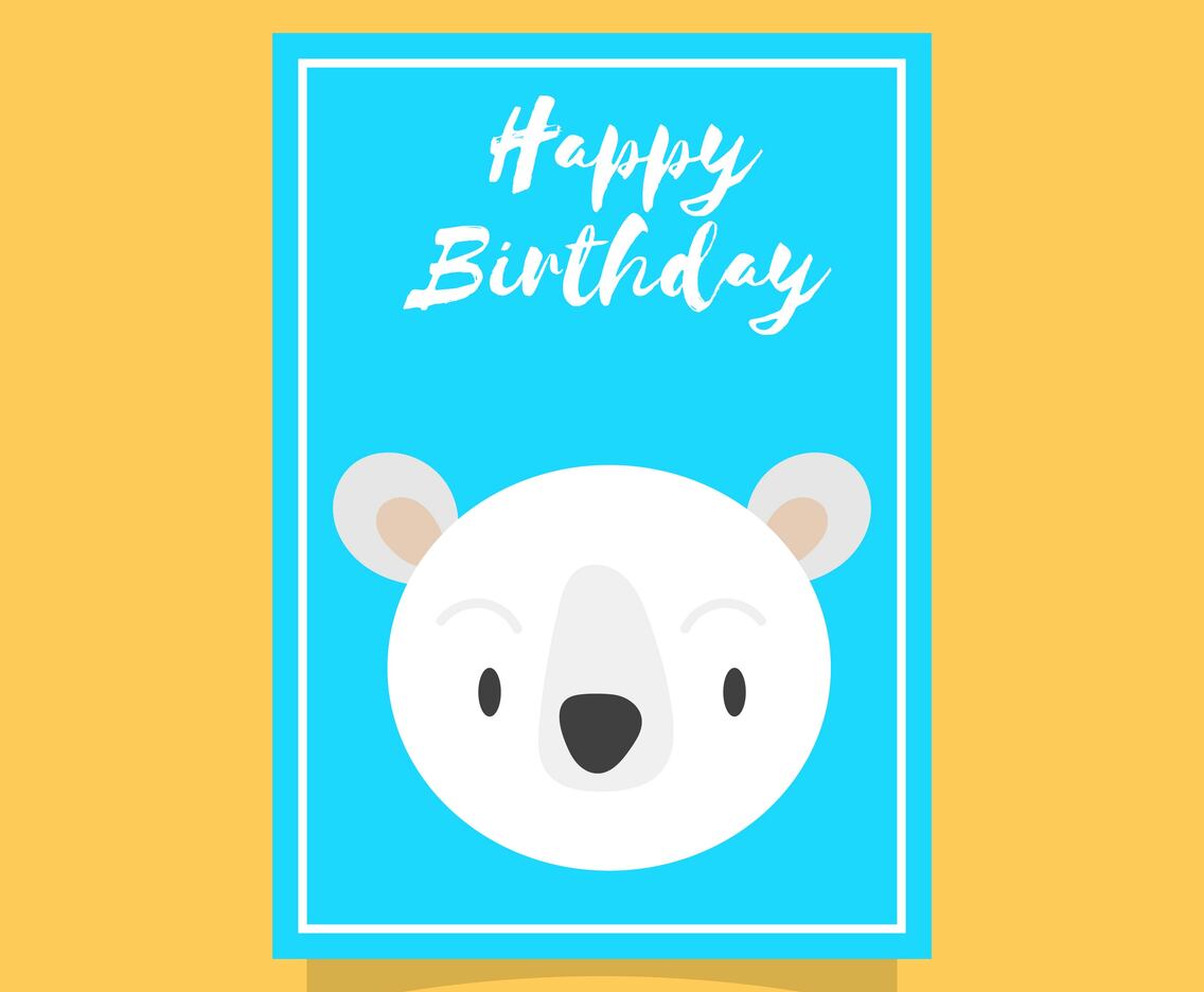 Flat Cute Polar Bear Happy Birthday Animal Greetings  Vector Template