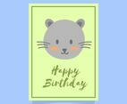 Flat Cute Cat Happy Birthday Animal Greetings Vector Template