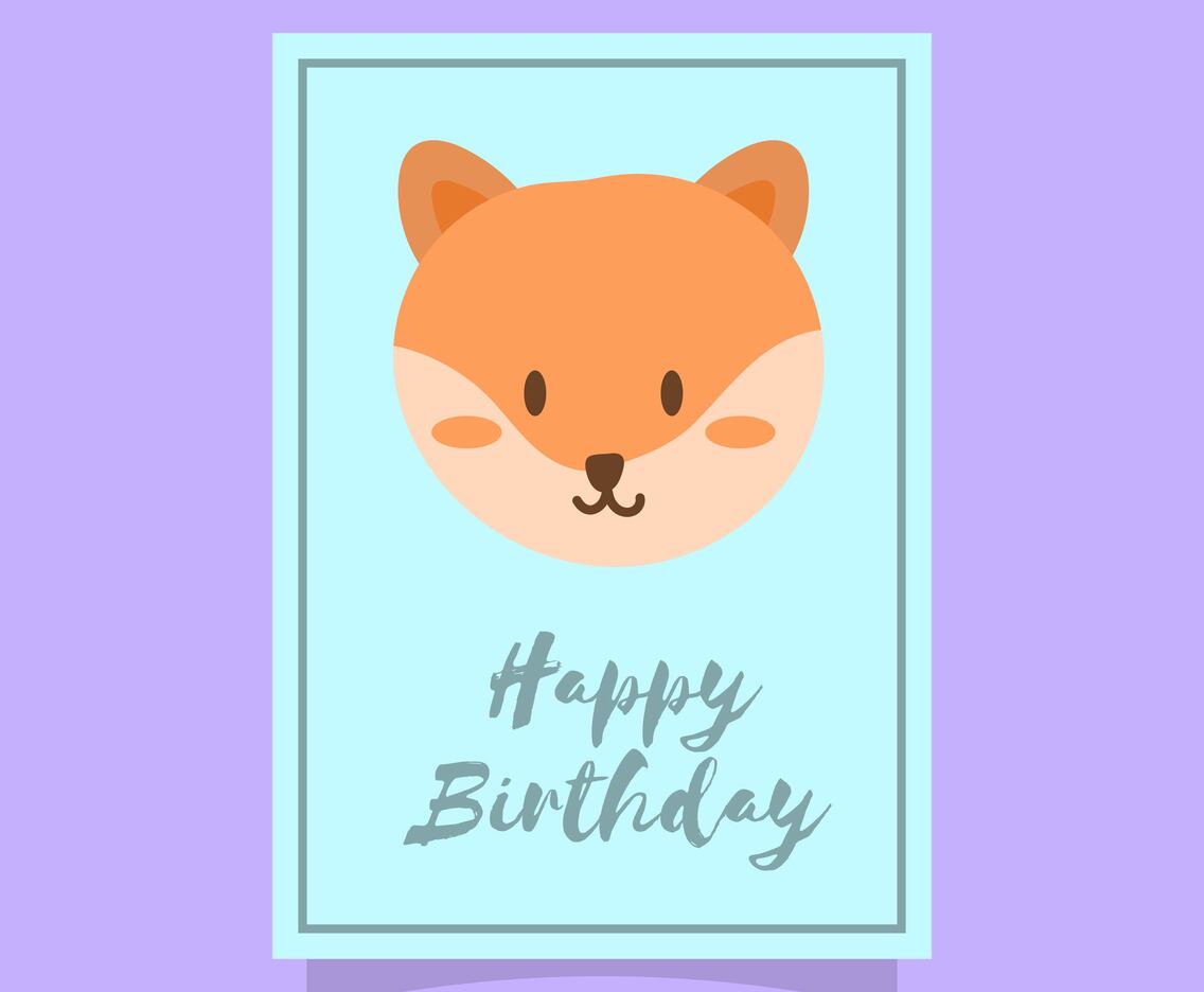 Flat Cute Fox Happy Birthday Animal Vector Illustration