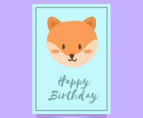 Flat Cute Fox Happy Birthday Animal Vector Illustration