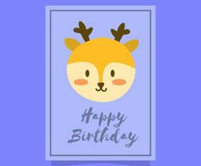 Flat Cute Deer Happy Birthday Animal Greetings Vector Template
