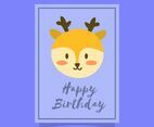 Flat Cute Deer Happy Birthday Animal Greetings Vector Template