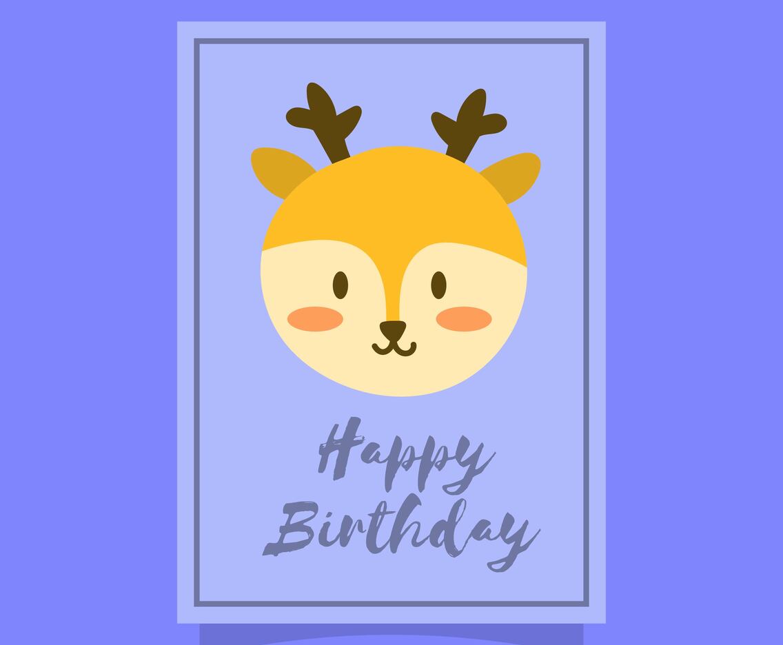 Flat Cute Deer Happy Birthday Animal Greetings Vector Template