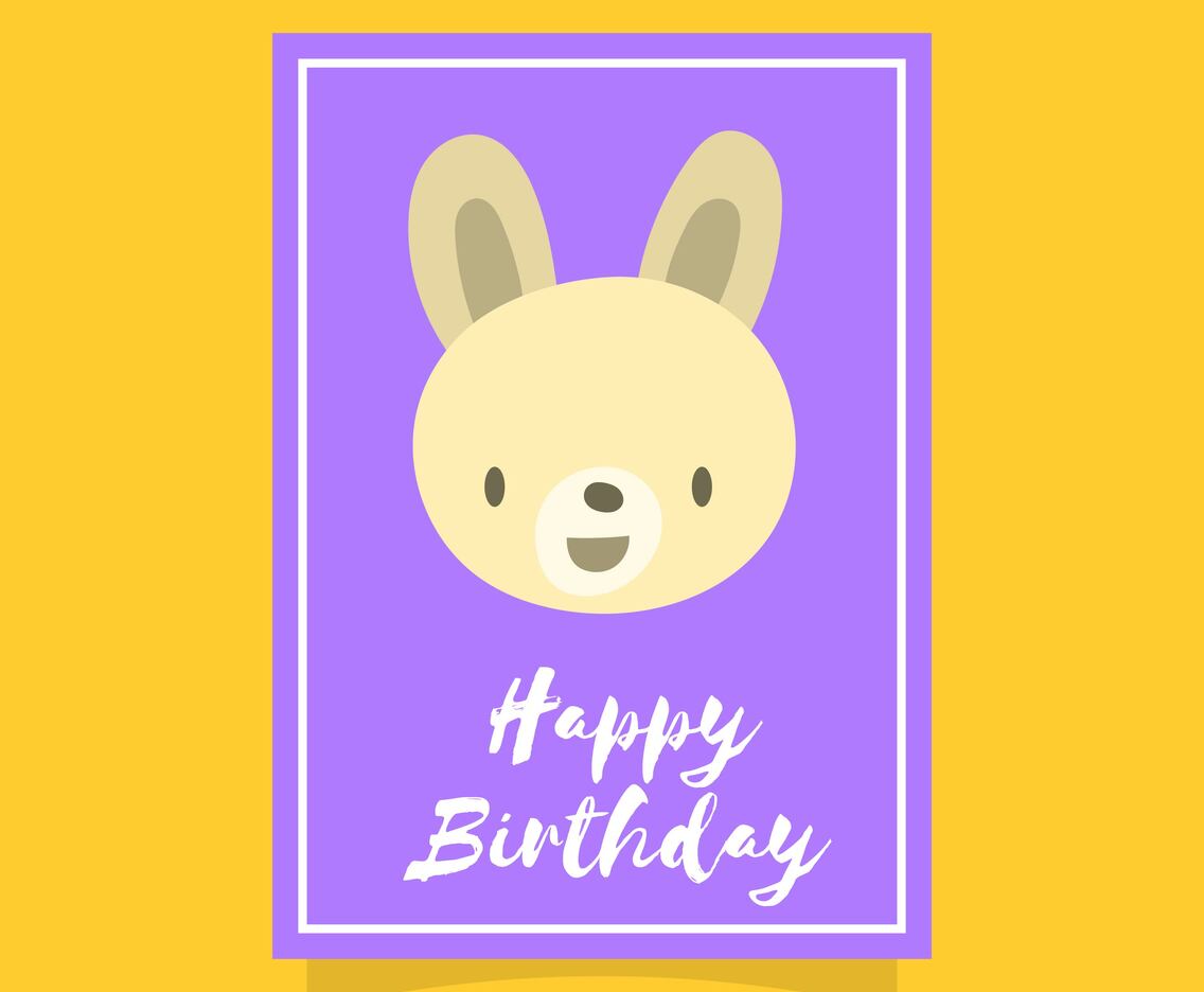 Flat Cute Rabbit Happy Birthday Animal Greetings Vector Template