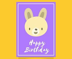 Flat Cute Rabbit Happy Birthday Animal Greetings Vector Template