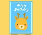 Flat Cute Deer Happy Birthday Animal Greetings Vector Template