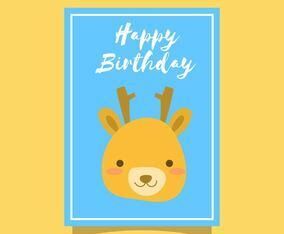 Flat Cute Deer Happy Birthday Animal Greetings Vector Template