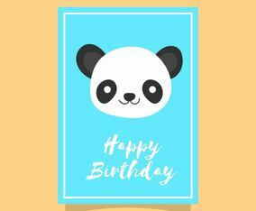Flat Cute Panda Happy Birthday Animal Greetings Vector Template