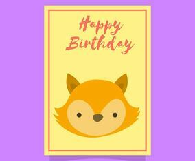 Flat Cute Fox Birthday Animal Greetings Vector Template