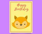Flat Cute Fox Birthday Animal Greetings Vector Template