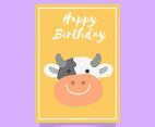 Flat Cute Cow Birthday Animal Greetings Vector Template
