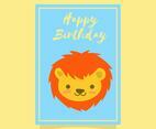Flat Cute Lion Birthday Animal Greetings Vector Template