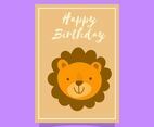 Flat Cute Lion Birthday Animal Greetings Vector Template