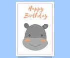 Flat Cute Hippopotamus Birthday Animal Greetings Vector Template