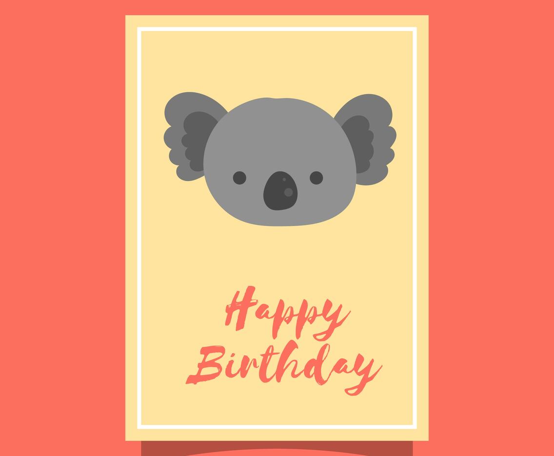 Flat Cute Koala Birthday Animal Greetings Vector Template