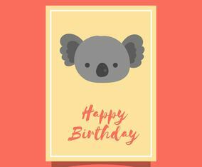 Flat Cute Koala Birthday Animal Greetings Vector Template