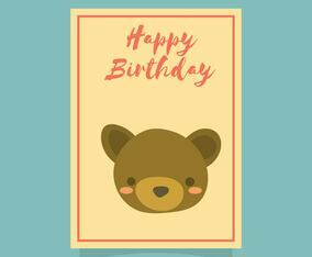 Flat Cute Bear Happy Birthday Animal Greetings Vector Template