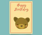 Flat Cute Bear Happy Birthday Animal Greetings Vector Template